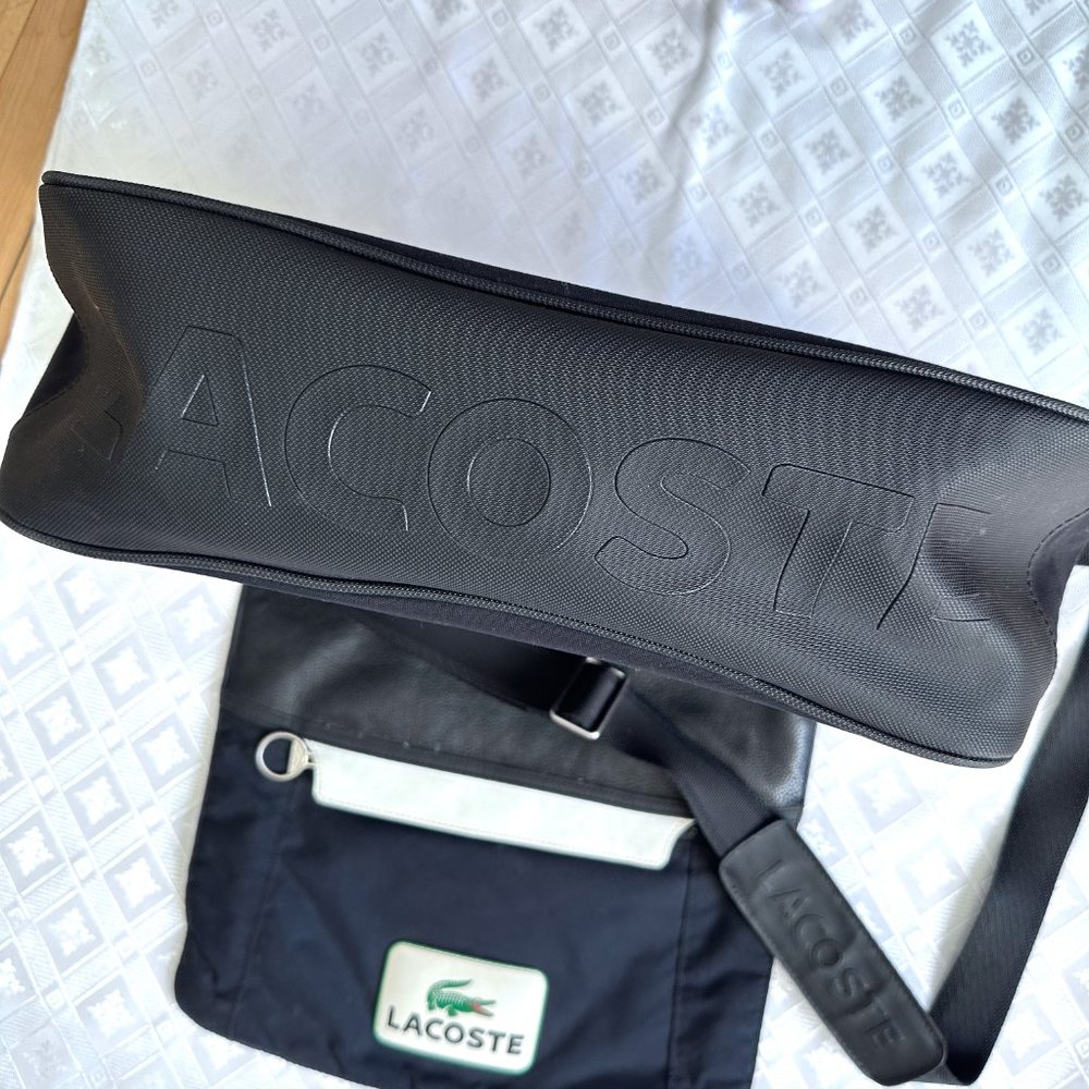 LACOSTE Black Nylon Logo signature Messenger Laptop shoulder bag - Picture 10 of 13